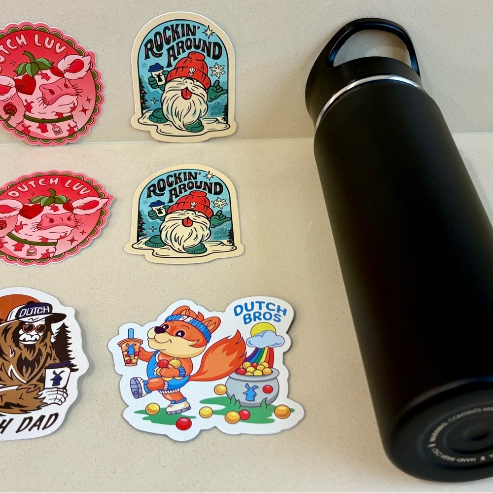NWOT Dutch Bros Matte Black Steel 20oz Tumbler w/various New Dutch Bros Stickers - Picture 5 of 6